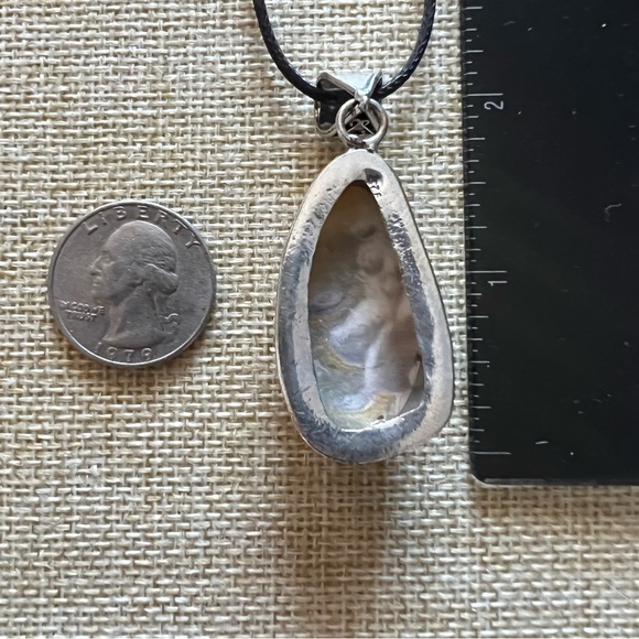 Bumblebee Jasper Stone Silver Overlay Vintage Style Pendant Necklace w Cord - Picture 5 of 6